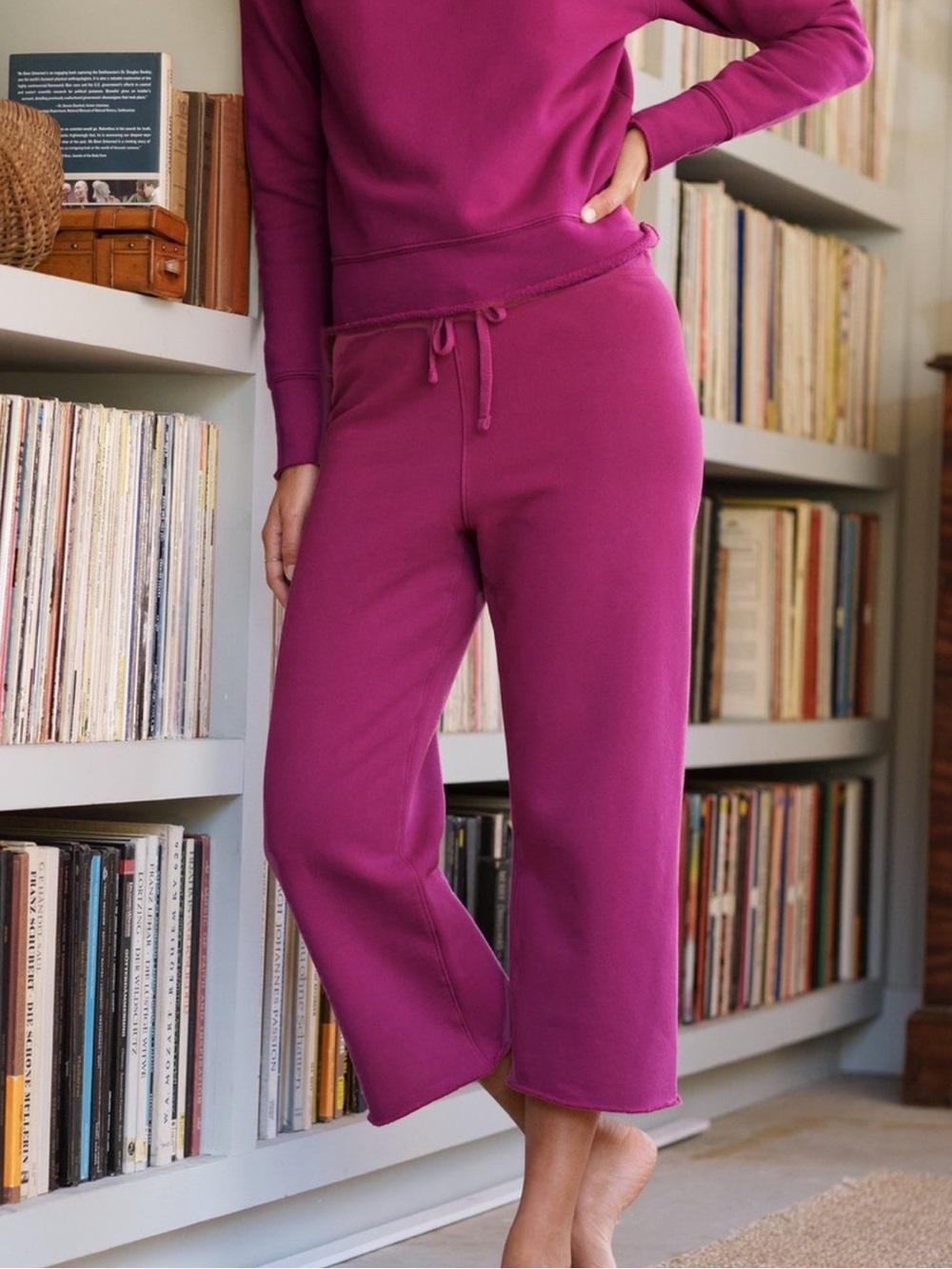 Frank & Eileen Catherine Cropped Wide Leg Sweatpant in Fuchsia Pink size Medium
